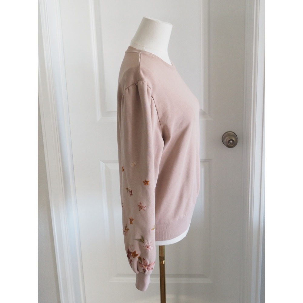 Driftwood Floral Embroidered Pink Sweatshirt Boho Cottagecore Small Good Rose - Picture 10 of 16